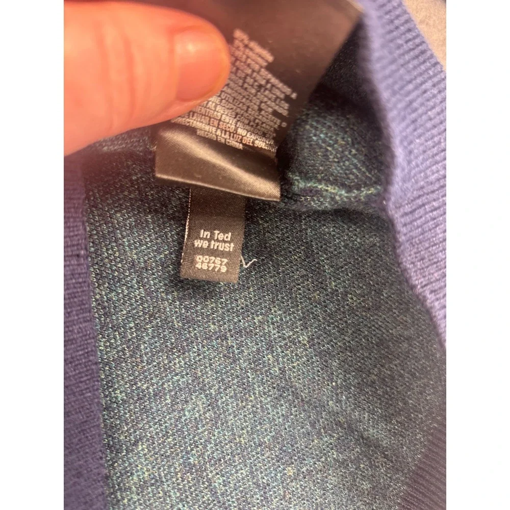 Ted Baker Mens L Sweater Cashmere Geometric Teal Navy Crewneck Academia Preppy